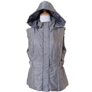 New York & Company Grey Puffer Removable Hood Sports Outdoor Winter Vest Hoodie